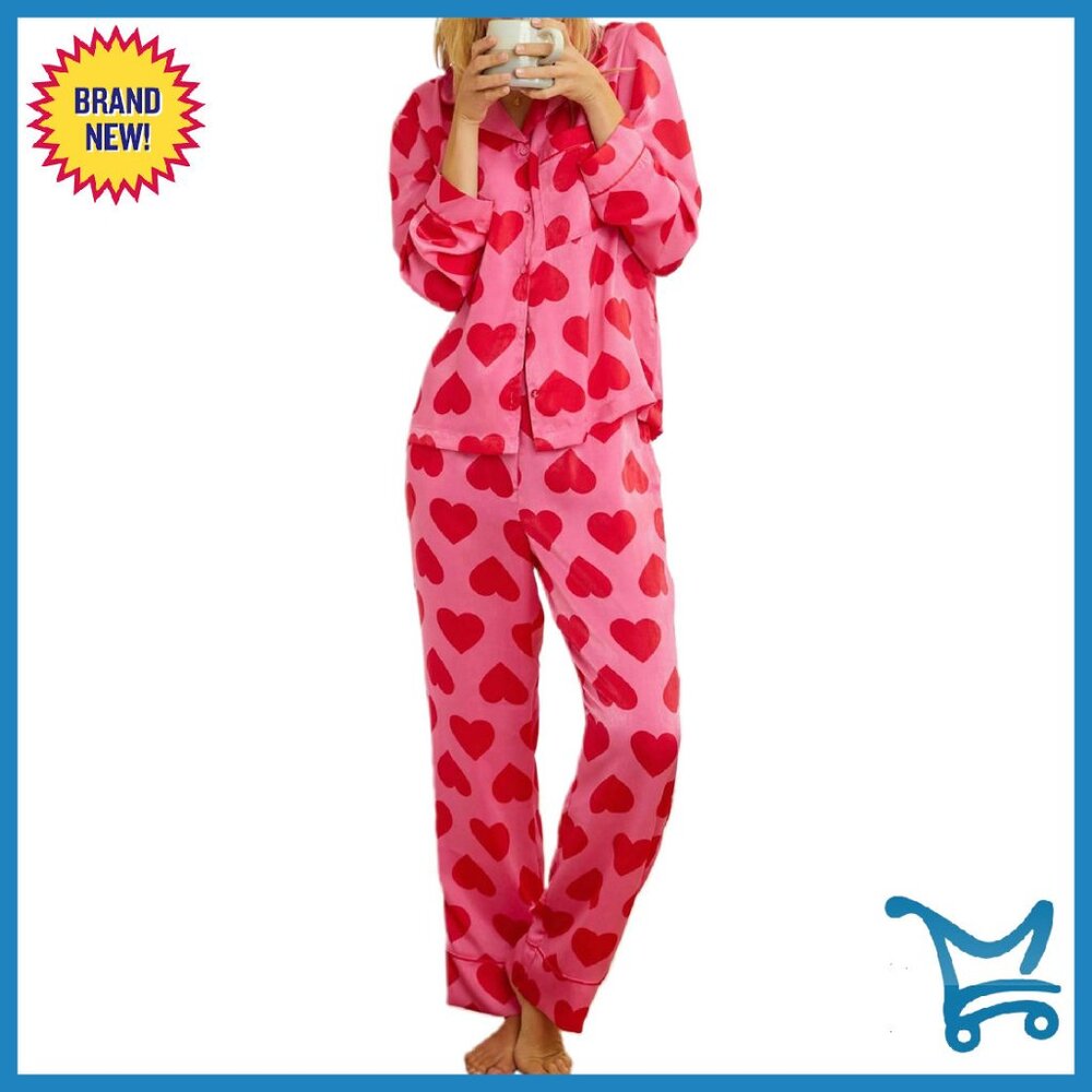 Women's Satin Pajama Set Long Sleeve Shirt Pants Sleepwear Loungewear